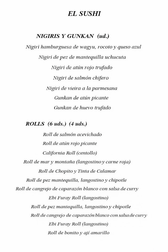 Menú Sushi Ronda 14 Pozuelo Abril 2026