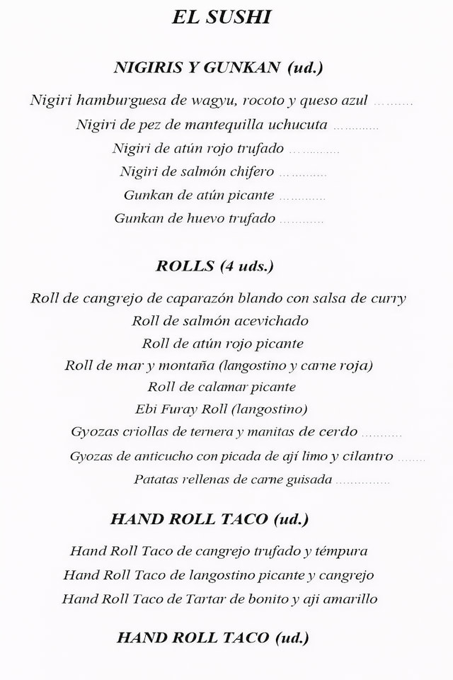 Menú sushi Ronda 14 Avilés Abril 2026