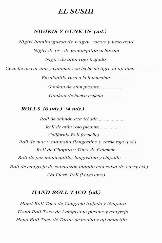 Menú Sushi Ronda 14 Madrid Abril 2026